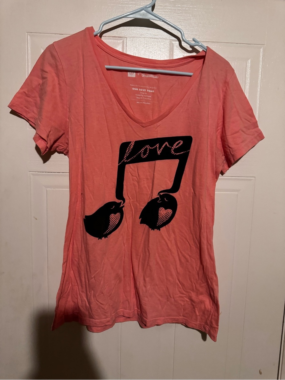 GAP Coral V-Neck Tee with 'Our Love Song' Print
